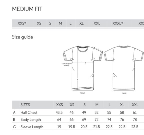 Turners Cider Tee Shirt size guide
